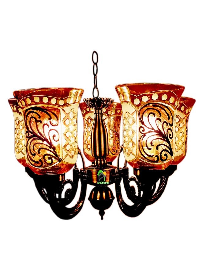 Weldecor 5-Lamp Antique Brass Chandelier for Living Room and Hall - Ceiling Light Fixture, 5W (Golden Brown) (Style3) - Image 2